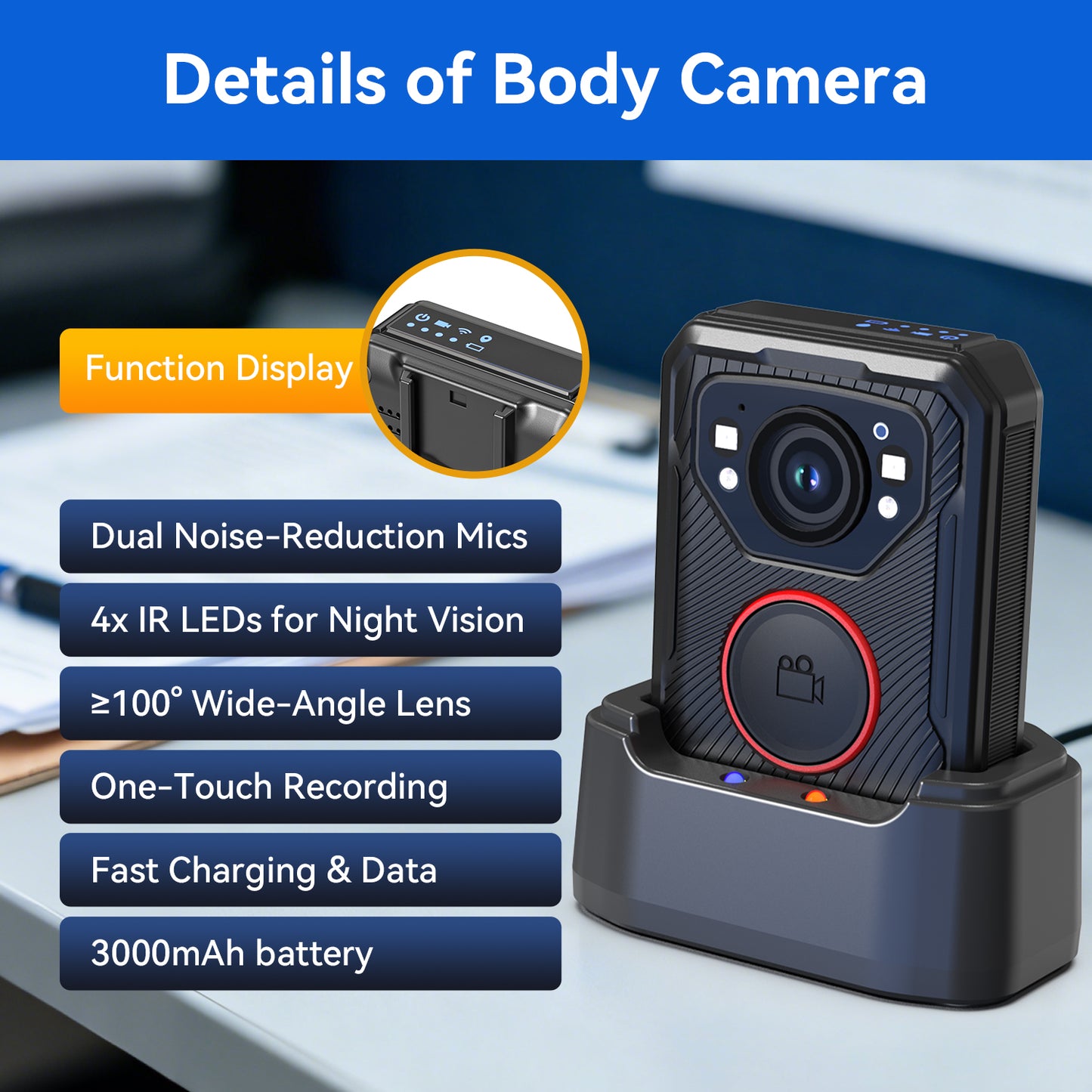Police Body Camera, 1080P HD Body Worn Camera, 64G & IP68, GPS Enabled Body Cam with APP, 12Hours Battery, Night Vision, Video Recorder for Law Enforcement