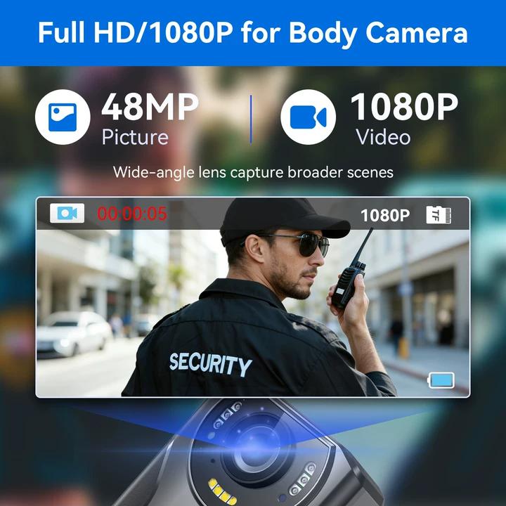 WiFi Body Camera with GPS,1080P HD Video & 48MP Photo, 4000mAh Battery, Night Vision & SOS Alert, 64GB Built-in Storage, Body Worn Camera for Security, Campus Patrol & Delivery