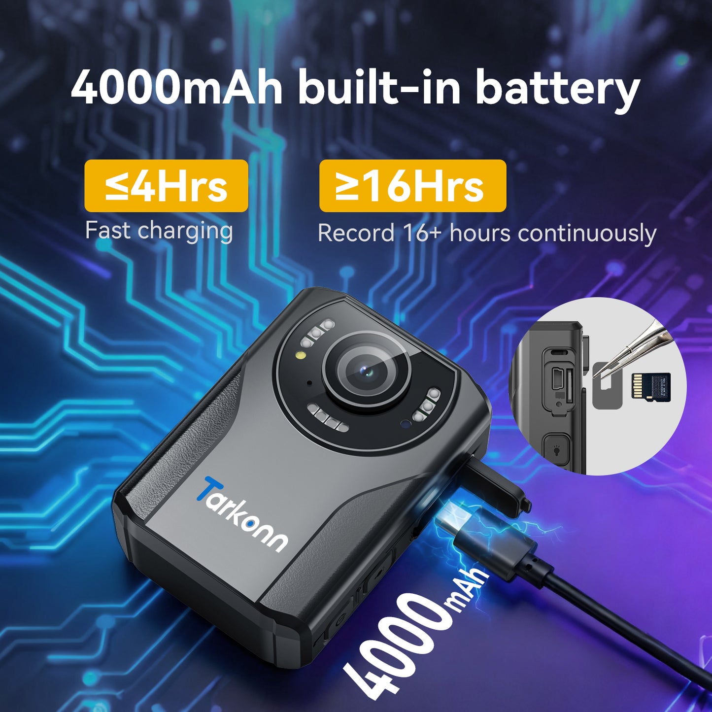 WiFi Body Camera with GPS，1080P HD Video & 48MP Photo, 4000mAh Battery, Night Vision & SOS Alert, 64GB Built-in Storage, Body Worn Camera for Security, Campus Patrol & Delivery