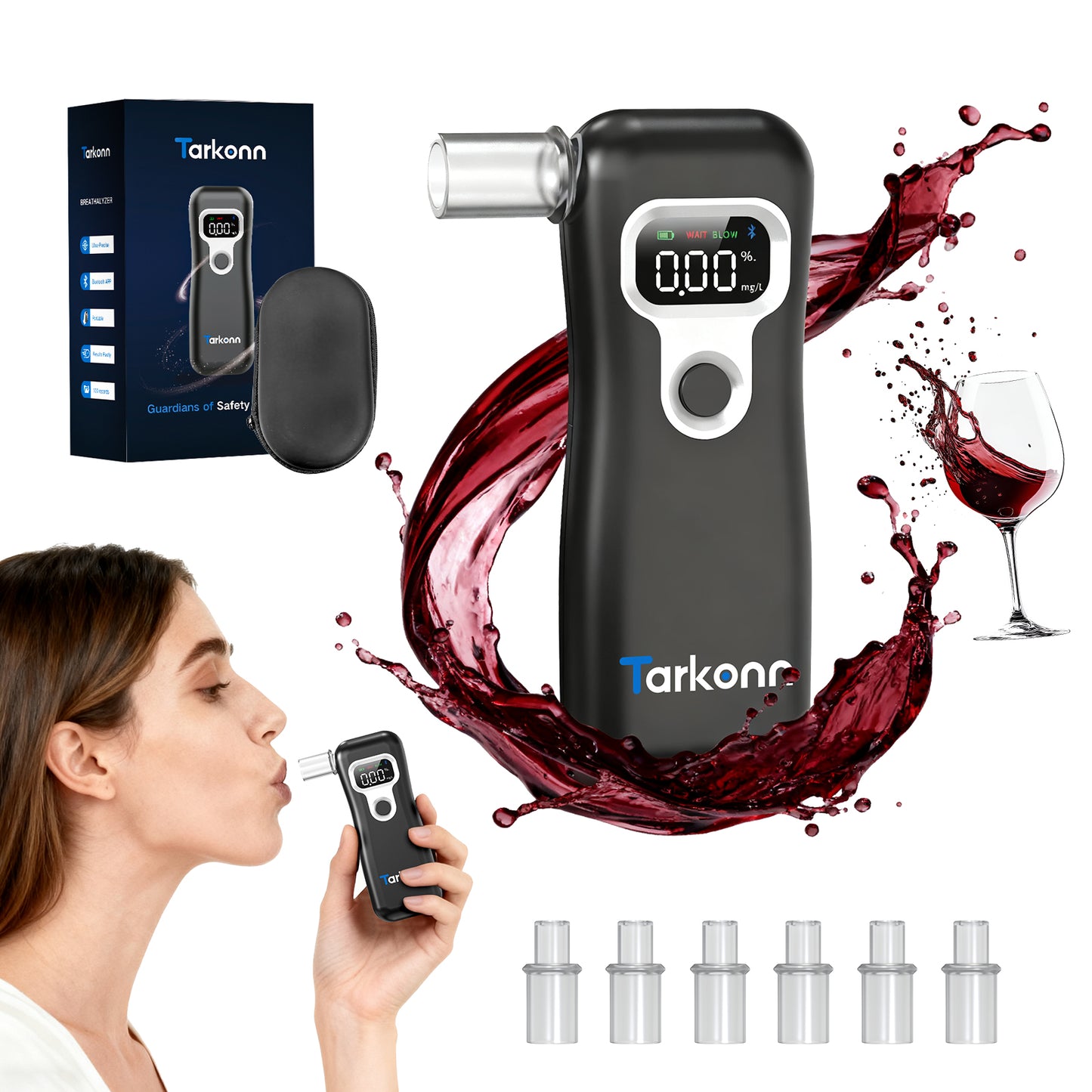 Smart Personal Breathalyzer - 8MM Fuel Cell Sensor Alcohol Tester with Bluetooth App, Portable Pocket Size for Personal Accountability & Social Safety, Real-Time Tracking, 6 Mouthpieces
