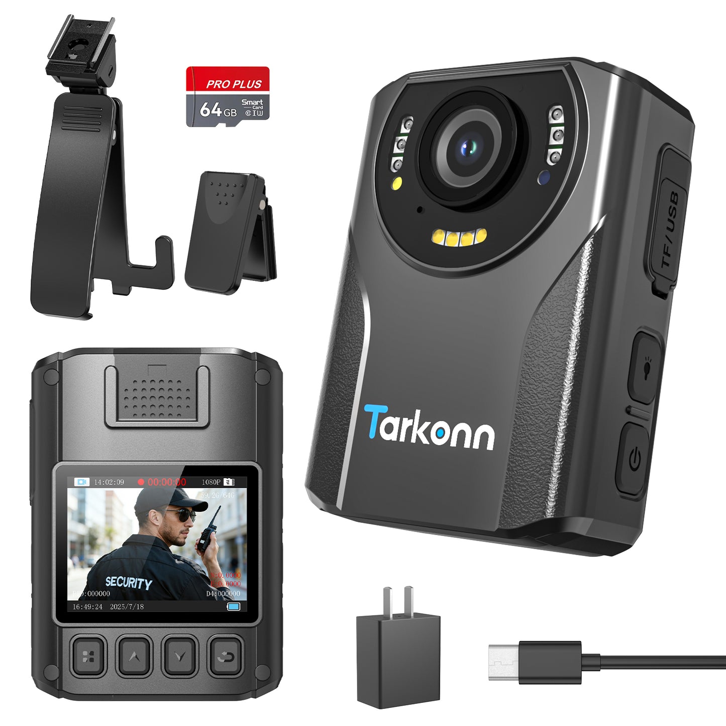 WiFi Body Camera with GPS，1080P HD Video & 48MP Photo, 4000mAh Battery, Night Vision & SOS Alert, 64GB Built-in Storage, Body Worn Camera for Security, Campus Patrol & Delivery