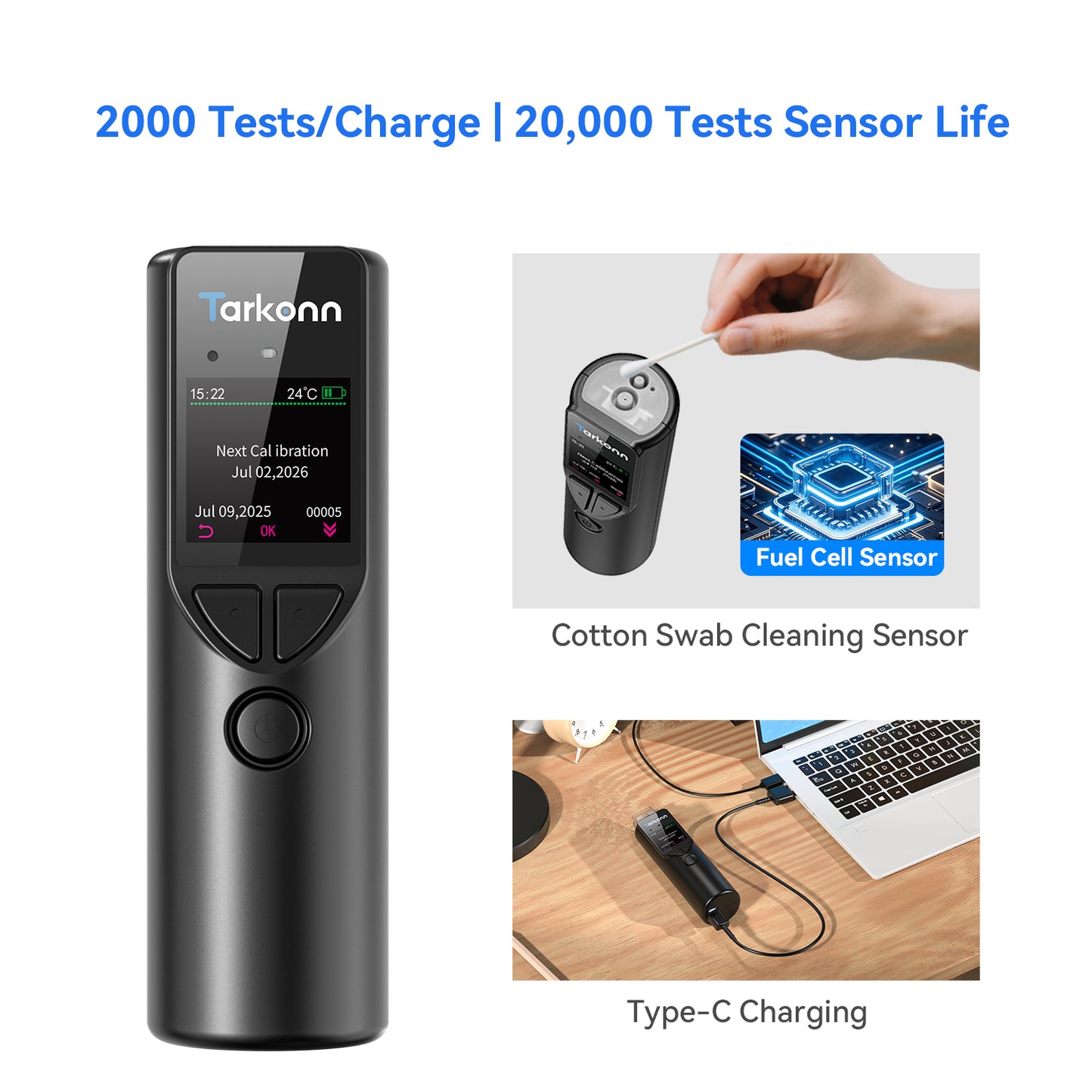 Smart Rechargeable Breathalyzer - High-Precision Fuel Cell Sensor Alcohol Tester with 1.3" Color LCD Screen, Bluetooth App Integration for Personal Tracking, Portable & Discreet with Tri-Color LED Alert