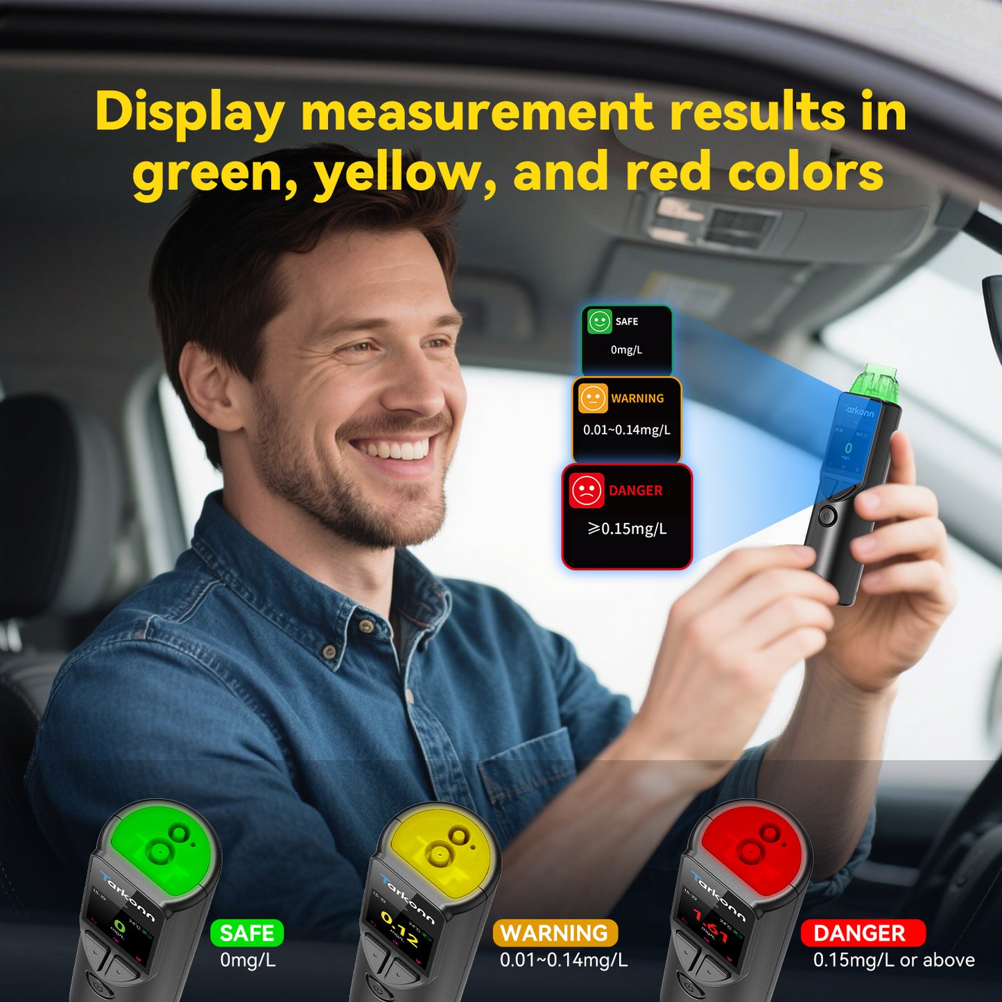 Smart Rechargeable Breathalyzer - High-Precision Fuel Cell Sensor Alcohol Tester with 1.3" Color LCD Screen, Bluetooth App Integration for Personal Tracking, Portable & Discreet with Tri-Color LED Alert