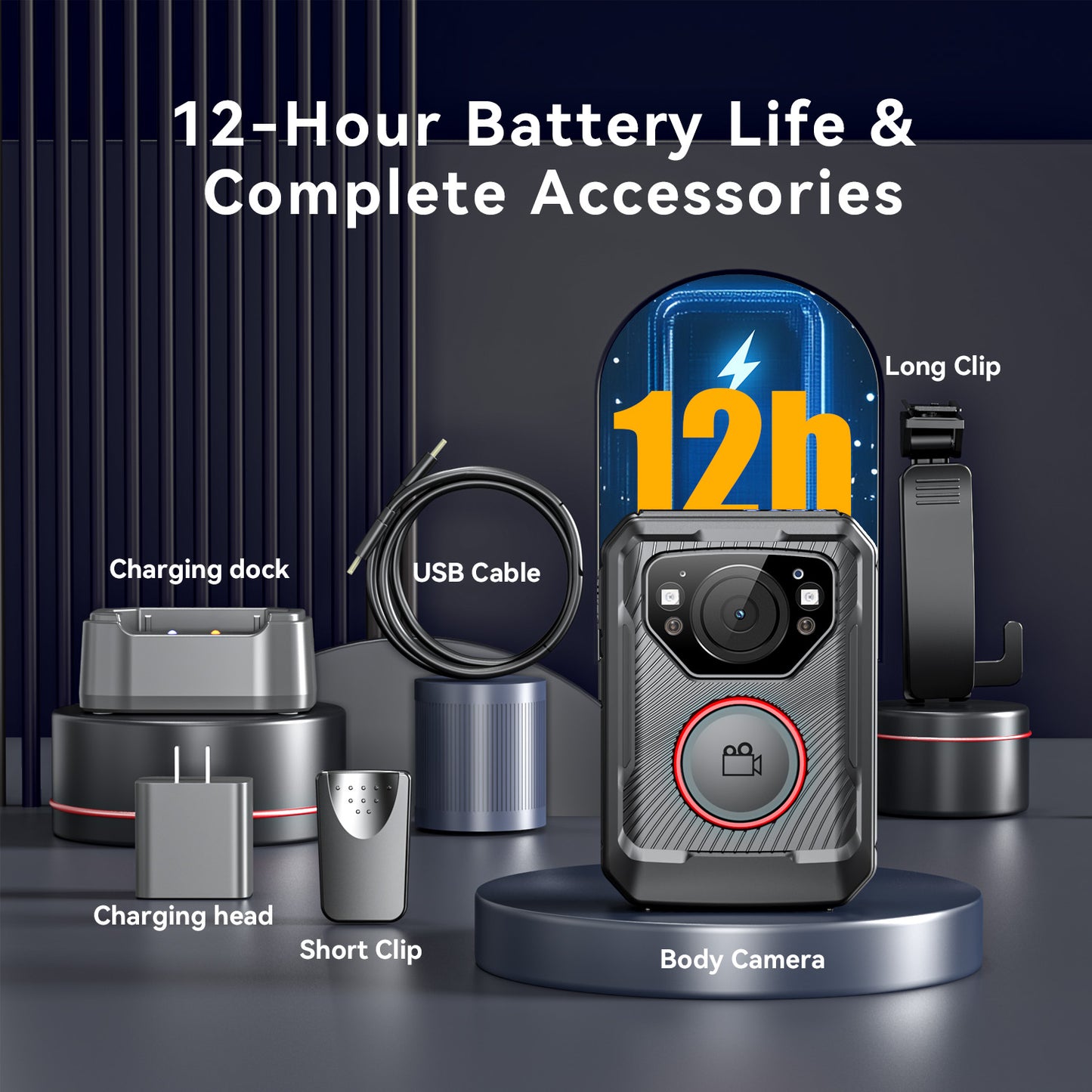Police Body Camera, 1080P HD Body Worn Camera, 64G & IP68, GPS Enabled Body Cam with APP, 12Hours Battery, Night Vision, Video Recorder for Law Enforcement