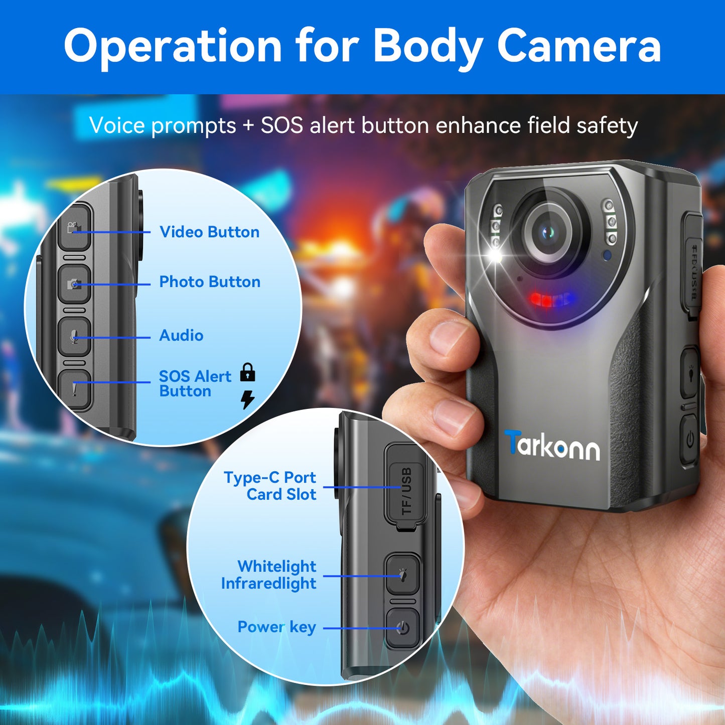 WiFi Body Camera with GPS，1080P HD Video & 48MP Photo, 4000mAh Battery, Night Vision & SOS Alert, 64GB Built-in Storage, Body Worn Camera for Security, Campus Patrol & Delivery