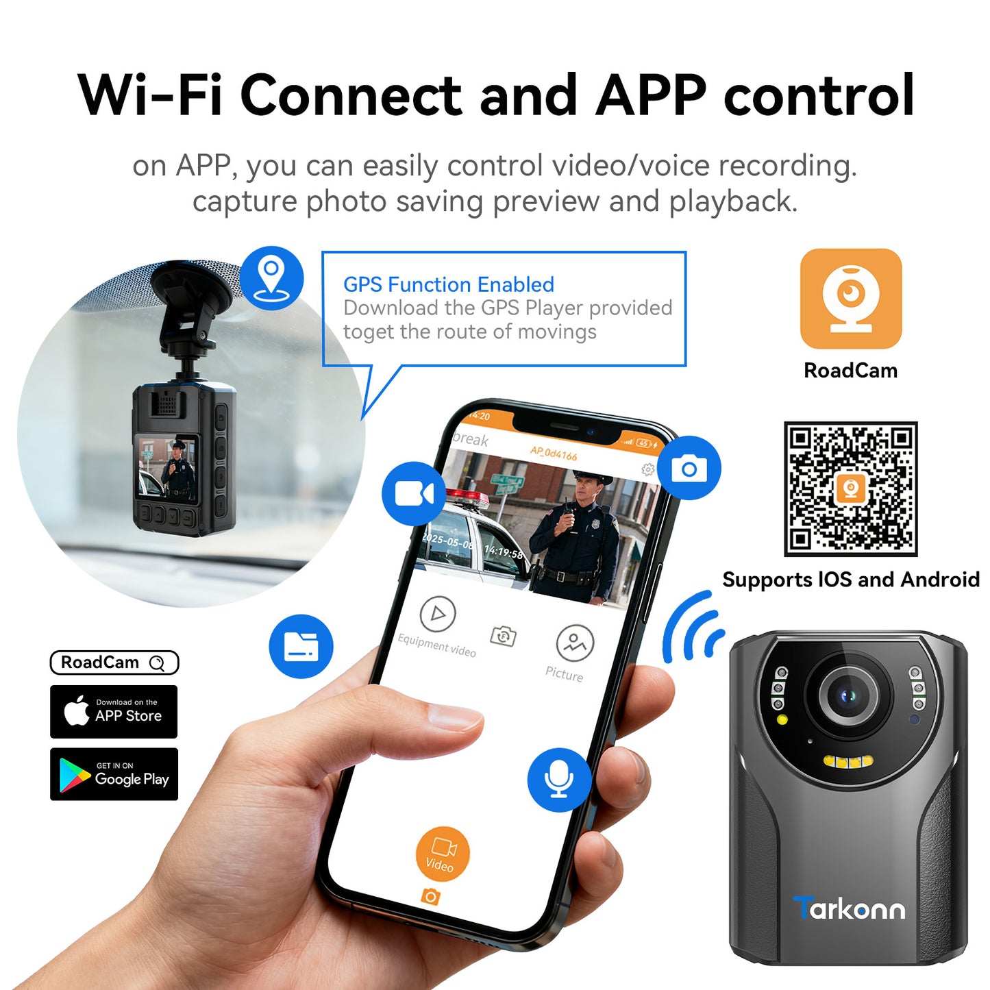 WiFi Body Camera with GPS，1080P HD Video & 48MP Photo, 4000mAh Battery, Night Vision & SOS Alert, 64GB Built-in Storage, Body Worn Camera for Security, Campus Patrol & Delivery